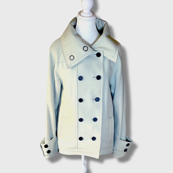 Double-Breasted Wool Peacoat Cream Student College preppy Y2K Vintage Medium 70s - Picture 1 of 11